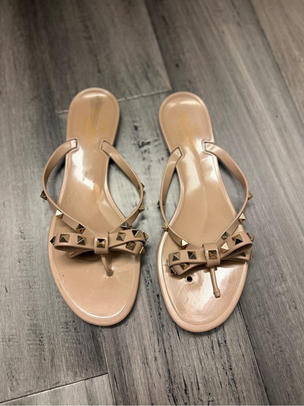 Valentino Nude Rockstud PVC Thong Sandals